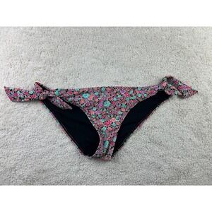 Roxy Swim Bikini Bottom Womens Medium Pink Floral Side Tie Cheeky Swimsuit Beach